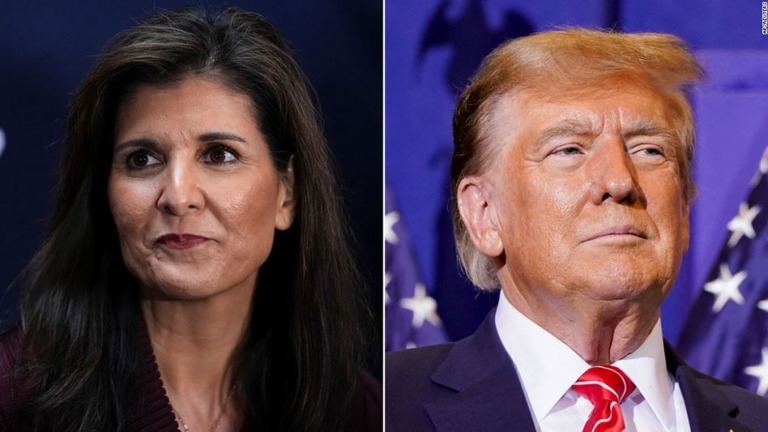 ヘイリー元国連大使（左）が、共和党からの指名争いで首位を独走するトランプ前大統領の「精神的適合性」に疑問を投げ掛けた/AP/REUTERS