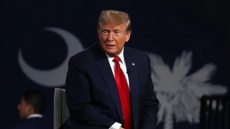 ＦＯＸニュースの対話集会に参加したトランプ前米大統領/Justin Sullivan/Getty Images