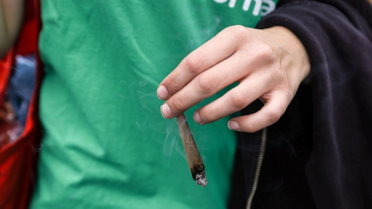 昨年８月にベルリンで開かれた大麻合法化を求める年次のデモ行動の参加者/Omer Messinger/Getty Images