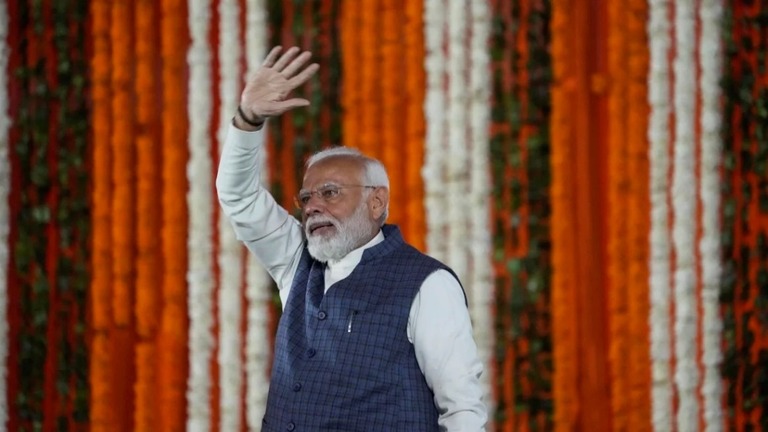 市場関係者は、モディ首相率いるインド人民党の３期連続での政権掌握に期待を寄せる/Channi Anand/AP