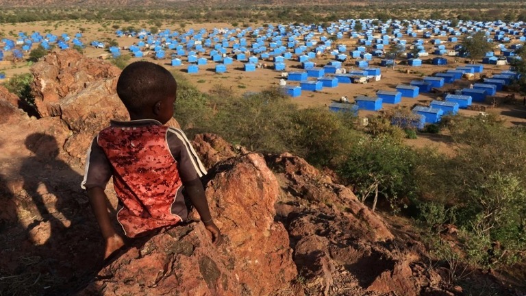 チャドとスーダンの国境付近にある難民キャンプを眺める子ども＝２０２３年１１月/El Tayeb Siddig/Reuters/File
