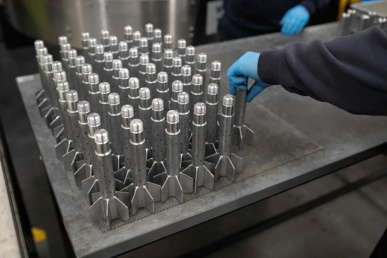 英ニューカッスル近郊にあるＢＡＥシステムズの工場で砲弾を取り扱う作業員/Oli Scarff/AFP/Getty Images