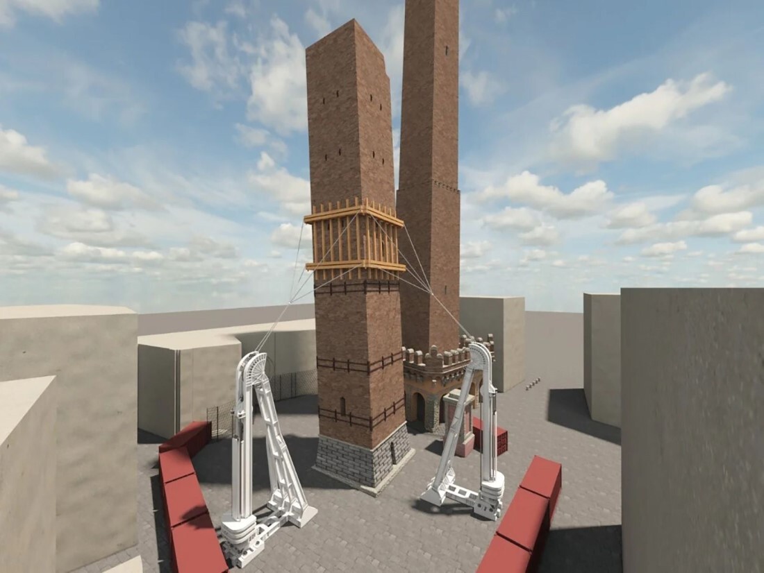ピサの斜塔に使われた２本の鉄塔をガリセンダの塔に配置したイメージ図/Comune di Bologna