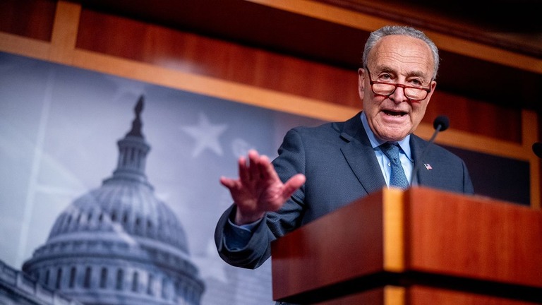 米連邦議会上院のシューマー院内総務（民主党）/Andrew Harnik/Getty Images