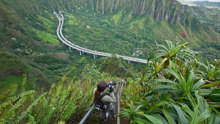 米ハワイ州オアフ島のハイク・ステアーズを歩く訪問者/Laszlo Podor/Moment RF/Getty Images
