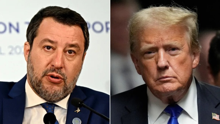 イタリアのサルビーニ副首相（左）はトランプ氏への支持を表明した/Getty Images, Reuters