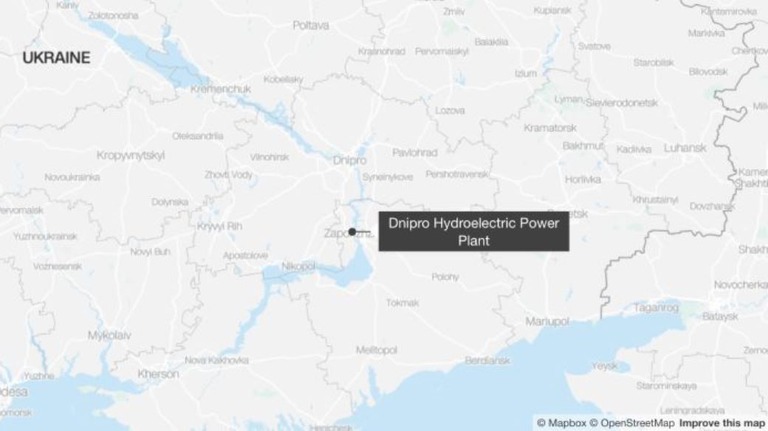 ザポリージャ州のドニプロ水力発電所がロシア軍の攻撃を受け「危機的状況」に/Mapbox