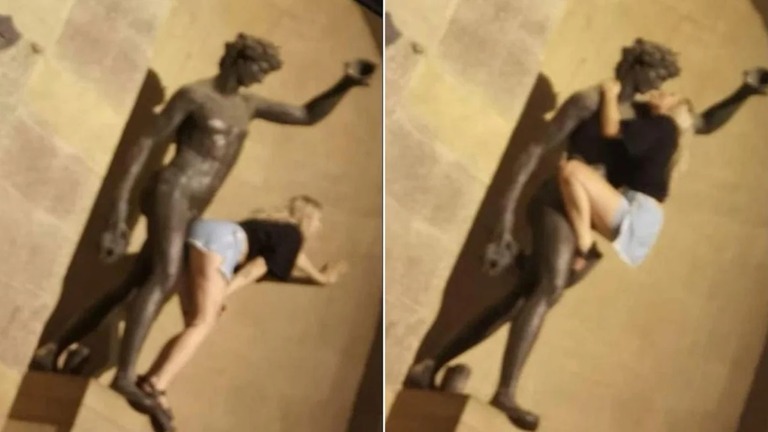バッカスの像にキスなどをする女性の姿が捉えられた＝イタリア・フィレンツェ/From Social Media