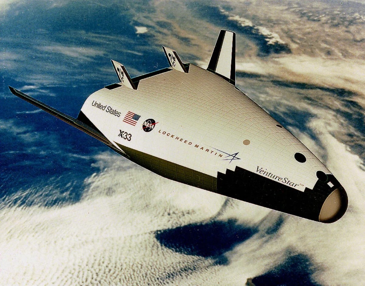 NASAのX33は実験的な再利用機。単段式宇宙輸送機(SSTO)の可能性を証明する狙いだったが、開発が中止になった/NASA