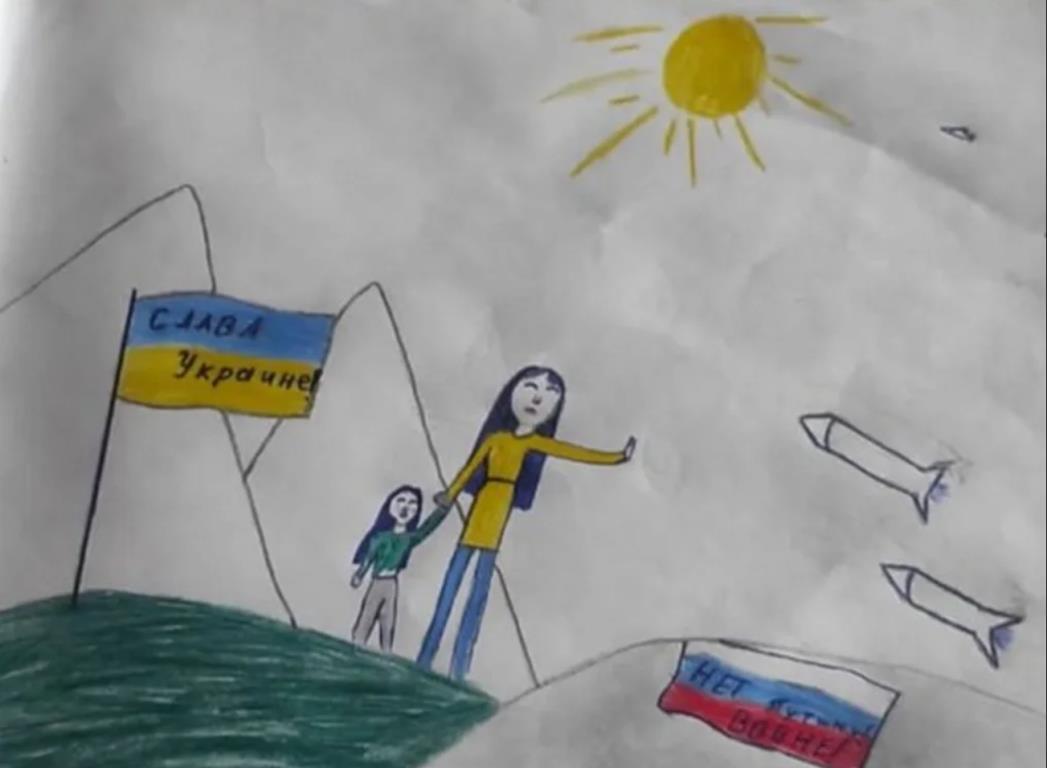 アレクセイ・モスカリョフさんの12歳の娘マーシャさんが描いたこの絵が、学校当局の目を引いた/Memorial in English