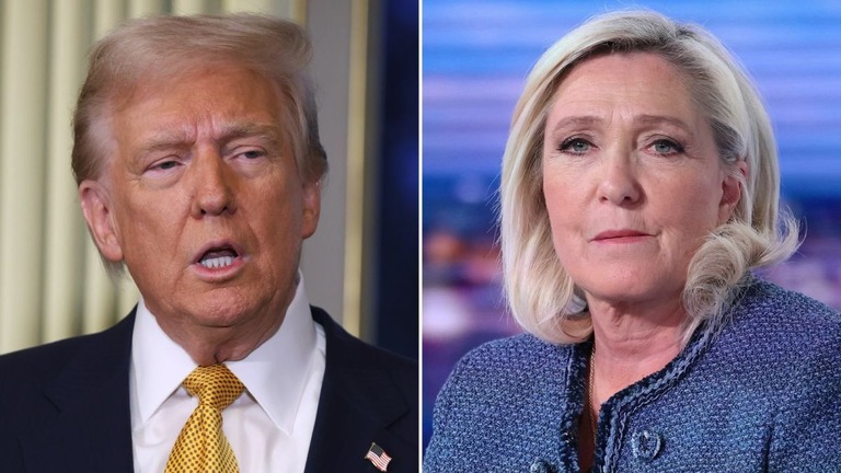 トランプ氏（左）が仏大統領選に出馬禁止の判決を受けたルペン氏への支持を表明した/Getty Images