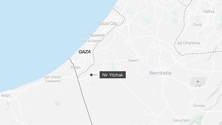 イスラエル戦闘機の爆弾が、ガザとの境界付近に位置するキブツに落下した/Mapbox