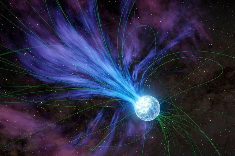 「マグネター」が宇宙に物質を放出する様子を描いた想像図/NASA/JPL-Caltech