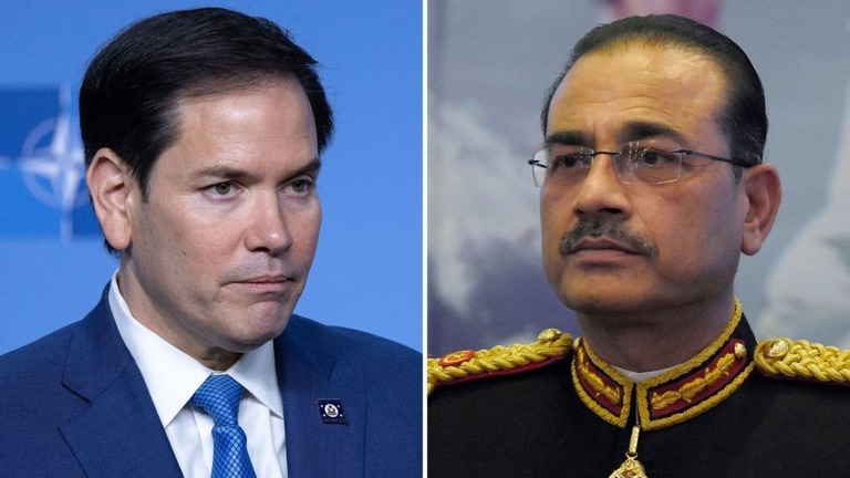 ルビオ米国務長官（左）とパキスタン軍のムニール司令官が電話会談した/Getty Images/AP