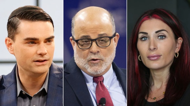 左からデイリー・ワイヤーの共同創設者ベン・シャピロ氏、ＦＯＸニュースの司会者マーク・レビン氏、極右活動家のローラ・ルーマー氏/Getty Images