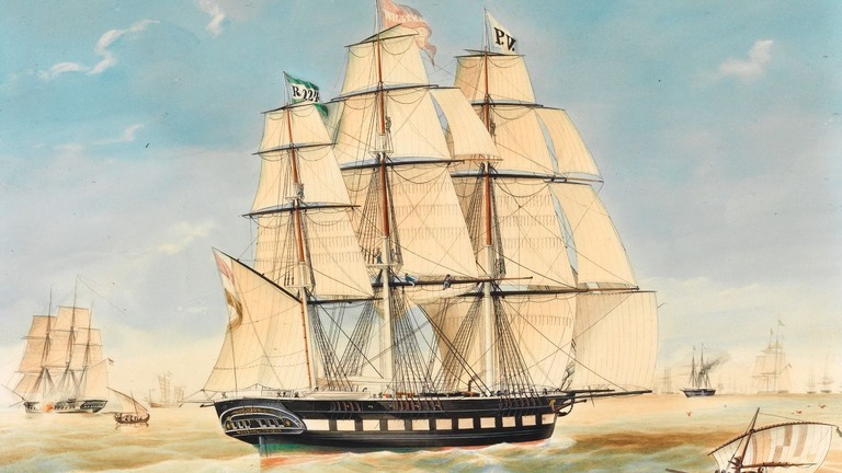 オランダの画家ヤーコプ・スピンが１８４２年に描いた同国の商船「ウィレム２世号」/Rotterdam Maritime Museum