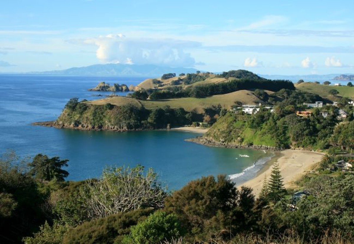 ニュージーランド北部ワイヘキ島のリトル・パーム・ビーチ/KerryKissane/iStockphoto/Getty Images