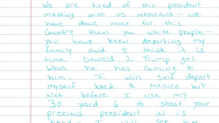 トランプ大統領を脅迫する内容の手書きの手紙/From the US Department of Homeland Security
