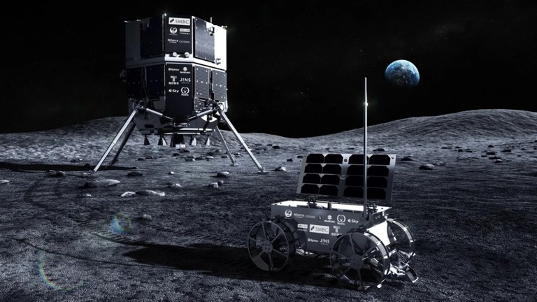 アイスペースの月着陸船「レジリエンス」と探査車が月面に降り立ったイメージ/ispace