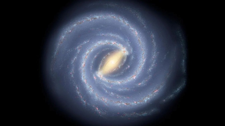 渦巻きを形成する天の川銀河のイメージ図。これらの渦巻きの腕の中に太陽系がある/NASA/JPL-Caltech
