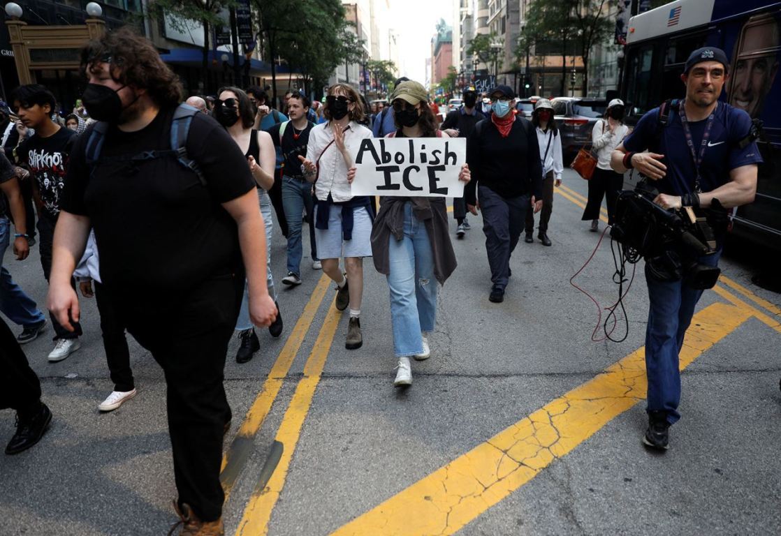 シカゴでも「ICEの廃止」を訴えるメッセージ/Octavio Jones/Reuters
