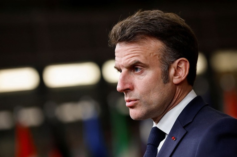 フランスのマクロン大統領＝３月、ベルギー首都ブリュッセル/Stephanie Lecocq/Reuters