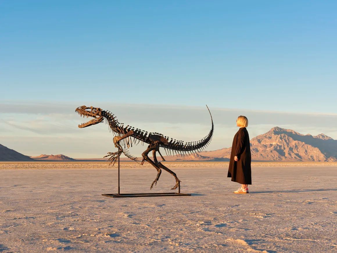 人が隣に立った状態で撮影されたケラトサウルスの全身化石の画像/Matthew Sherman