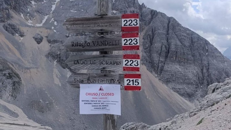 登山道の閉鎖を示す標識/Soccorso Alpino e Speleologico Veneto - CNSAS